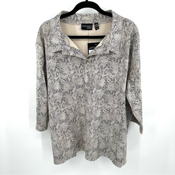 Attitudes by Renee Petite faux suede snake print blouse Size 2XP - Picture 1 of 12